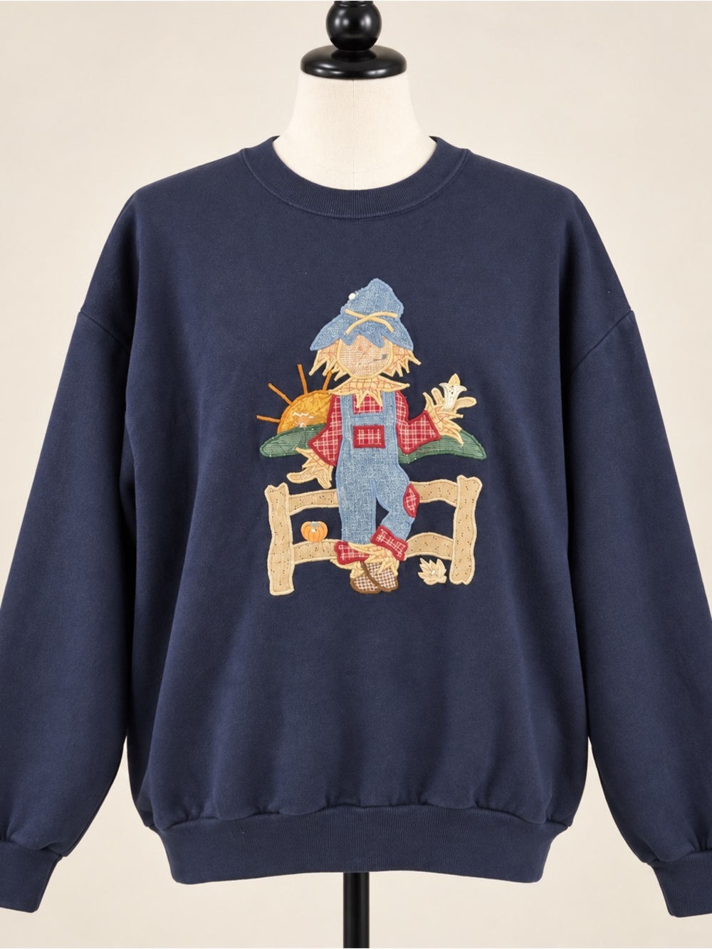 Scarecrow Patchwork Appliqué Sweatshirt Vintage Jerzees XL USA
